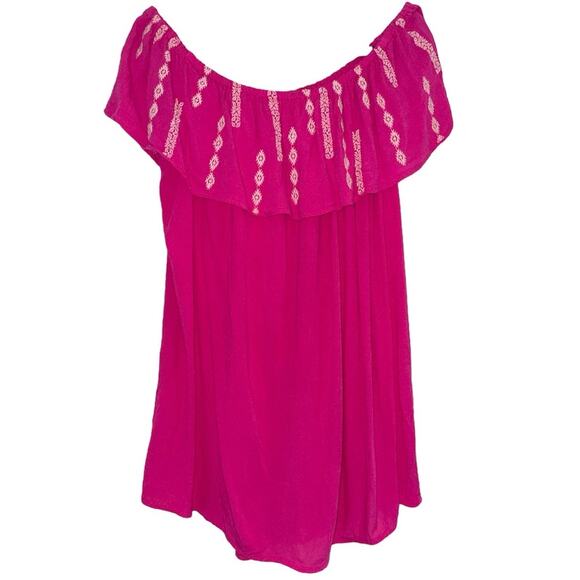 Cherokee Tops - Cherokee Pink Off-Shoulder Embroidered Accent Gauzy Top size XL